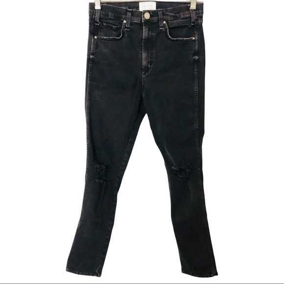 MCGUIRE Vintage Slim High Rise Destroyed Blown Out Knee Jeans Black 27 goth - Picture 2 of 15